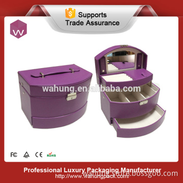 Fashion purple leather large mirrored jewelry presentation box (WH-3649)